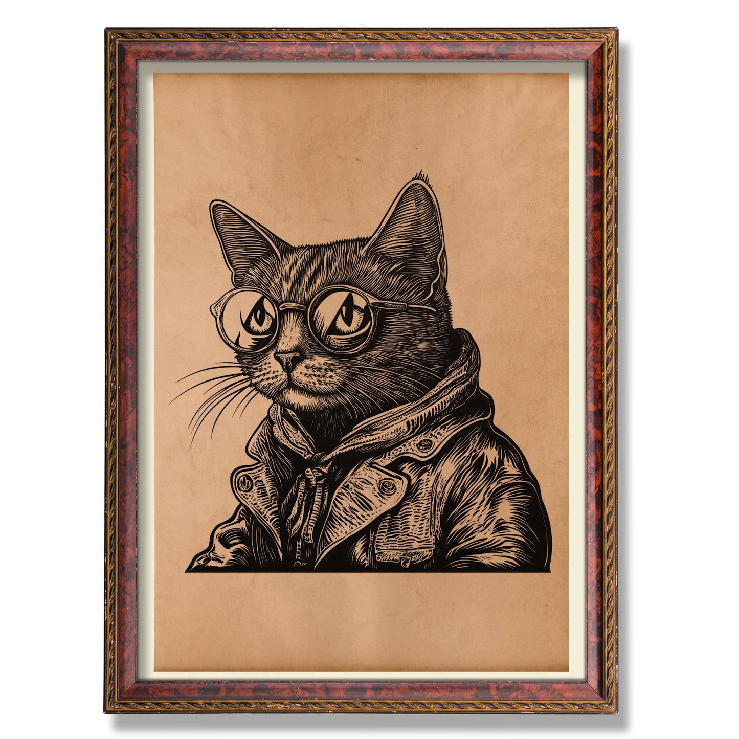 Hipster Cat print Antique steampunk poster