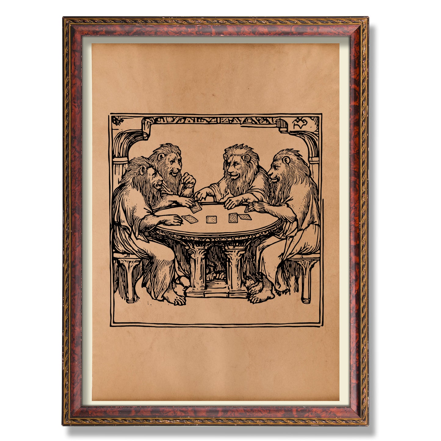 Lion poker poster Vintage art print