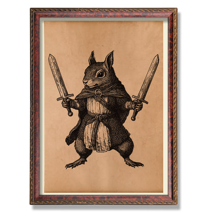 Warrior Squirrel print Vintage animal poster