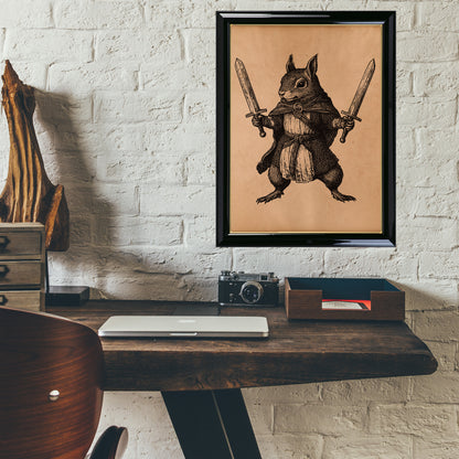 Warrior Squirrel print Vintage animal poster