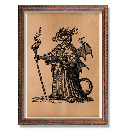 Wizard dragon art Vintage poster