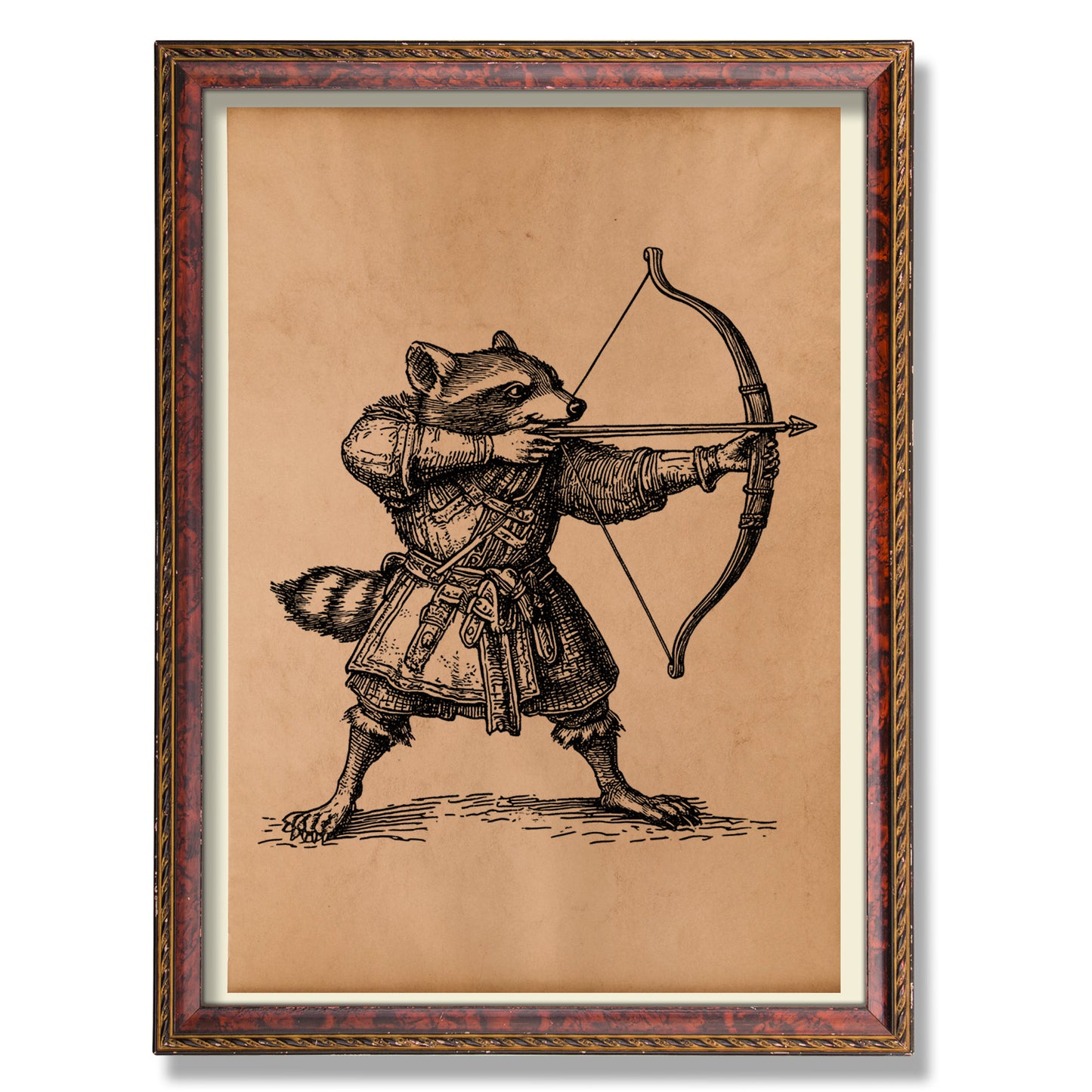 Archer Raccoon print Antique poster