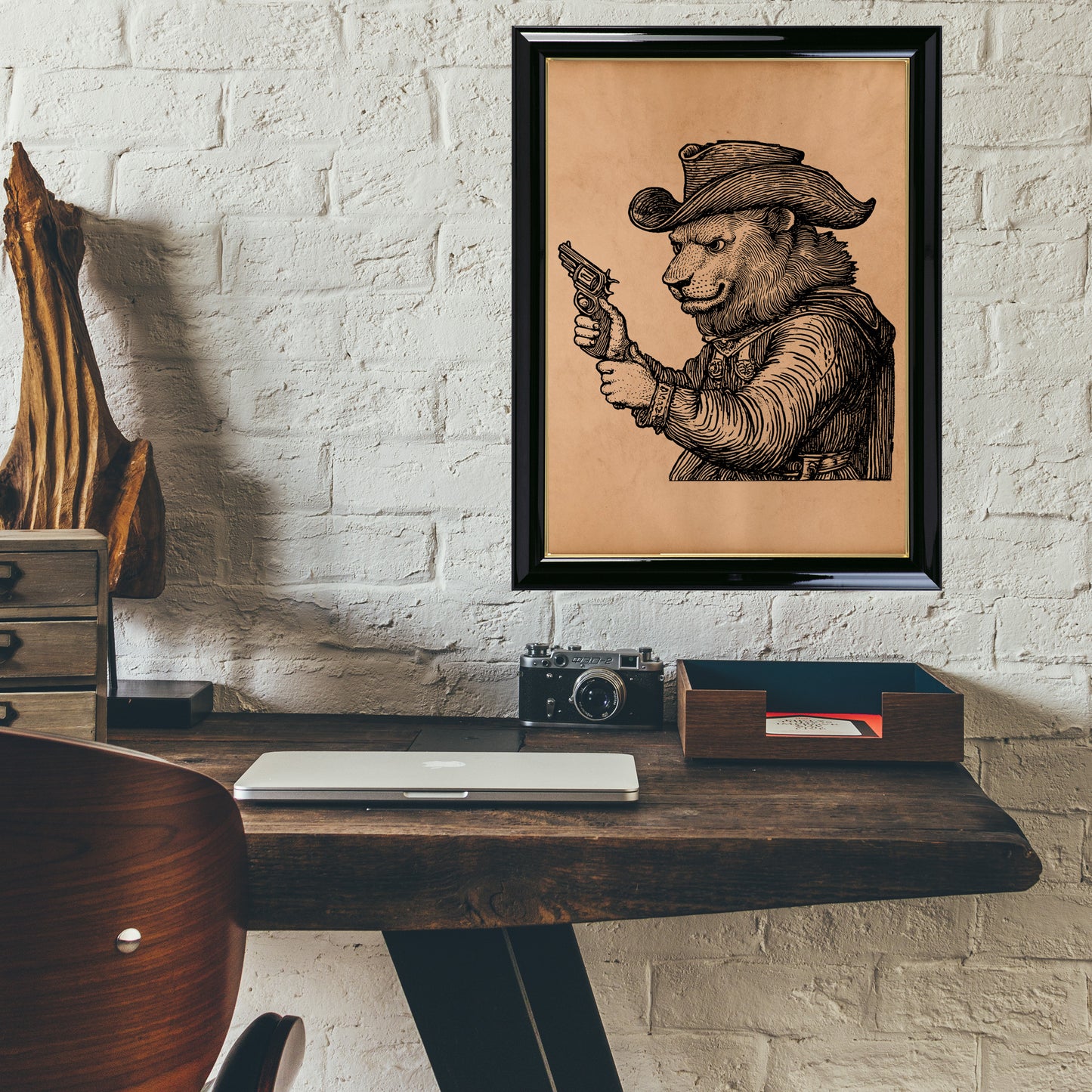 Cowboy print Lion poster Vintage art