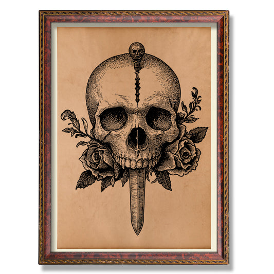 Dagger in skull print Vintage anatomical decor