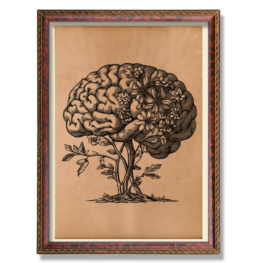 Floral Brain print Vintage anatomical decor