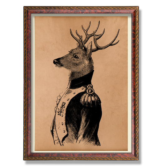 General Deer print Vintage art Steampunk decor