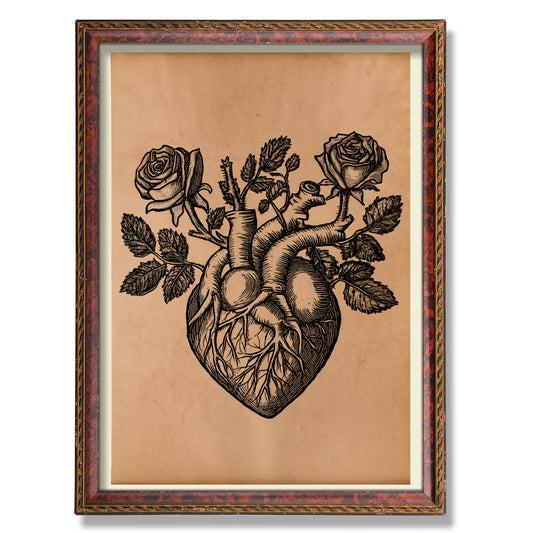 Floral Heart anatomy print Medical decor