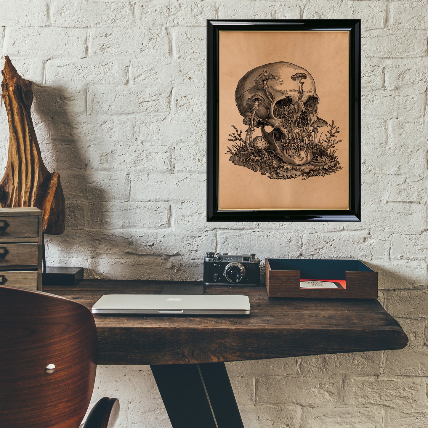 Mushroom skull print Vintage anatomy poster