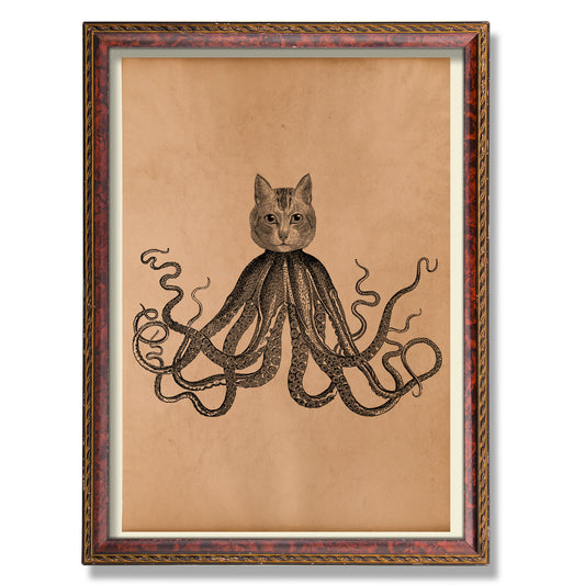 Vintage Steampunk Cat decor Animal poster Octopus art print