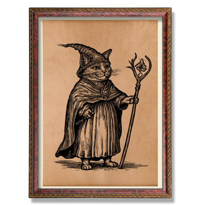 Wizard cat poster Steampunk decor Antique print